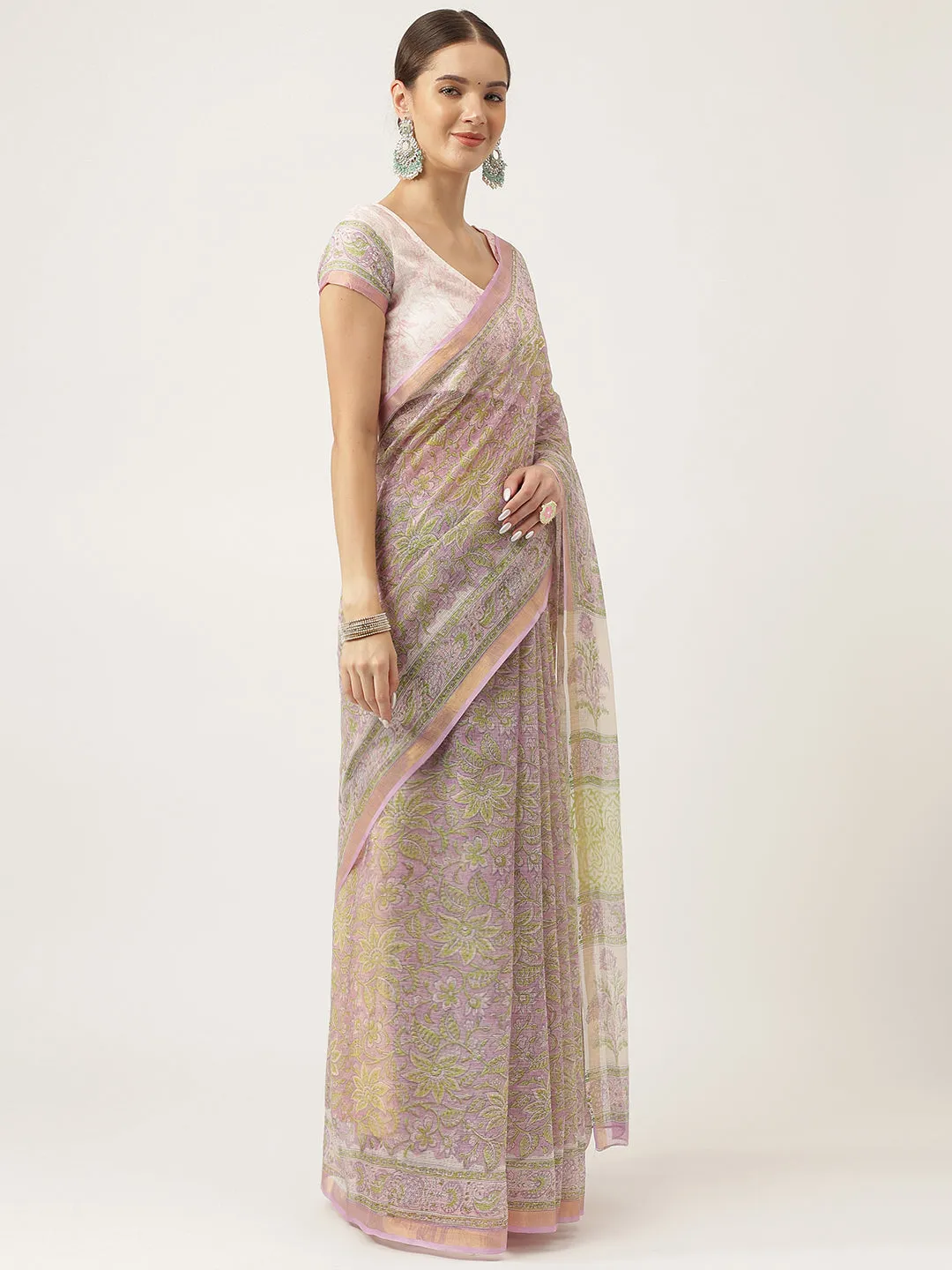 Jashvi Purple HandBlock Kota Doria Saree