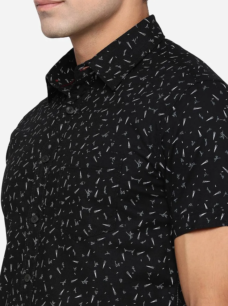 Jet Black Printed Slim Fit Semi Casual Shirt | Greenfibre