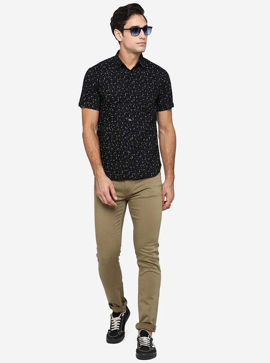 Jet Black Printed Slim Fit Semi Casual Shirt | Greenfibre