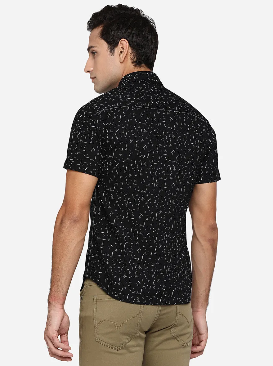 Jet Black Printed Slim Fit Semi Casual Shirt | Greenfibre
