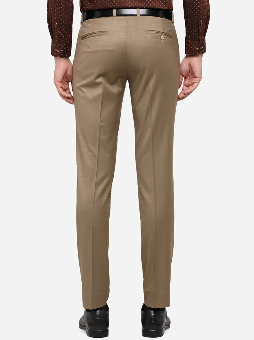 Khaki Checked Super Slim Fit Formal Trouser | JadeBlue