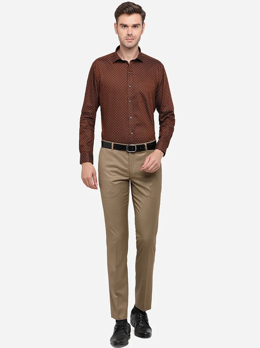 Khaki Checked Super Slim Fit Formal Trouser | JadeBlue
