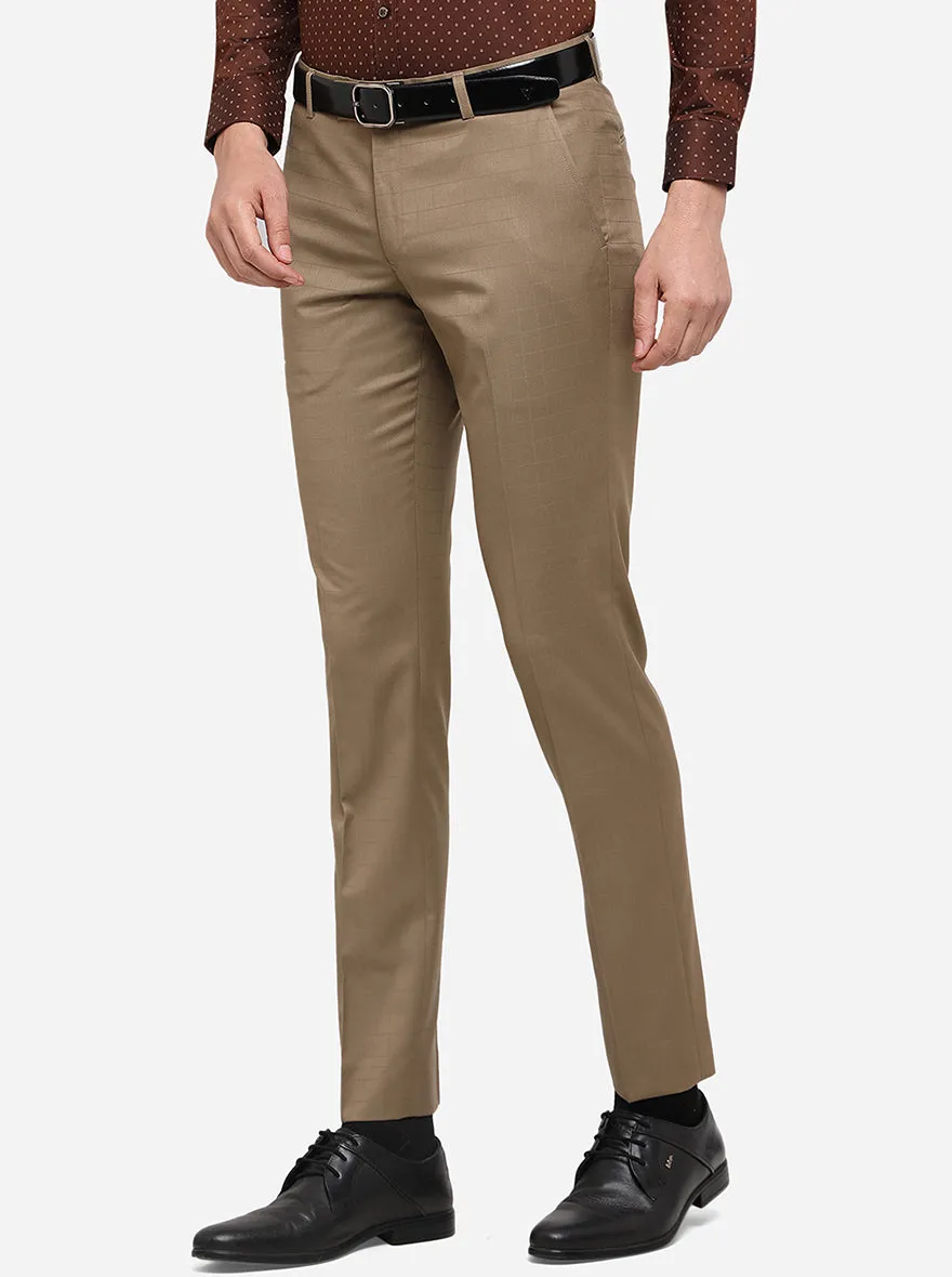 Khaki Checked Super Slim Fit Formal Trouser | JadeBlue
