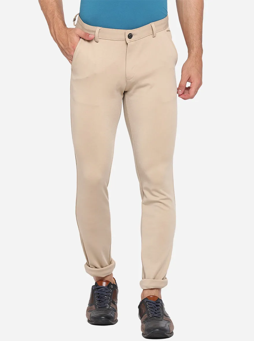 Light Kahki Solid Slim Fit Club Wear Trouser | JB Studio