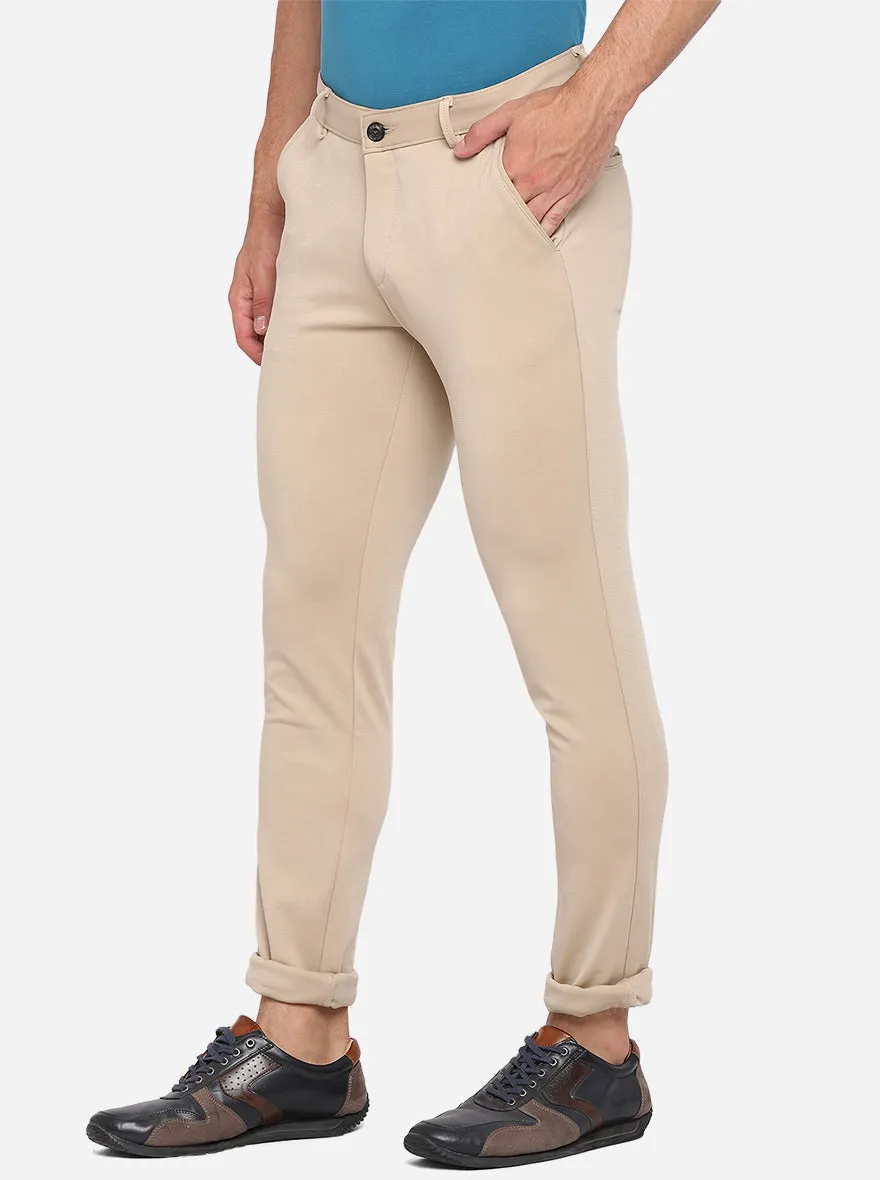 Light Kahki Solid Slim Fit Club Wear Trouser | JB Studio