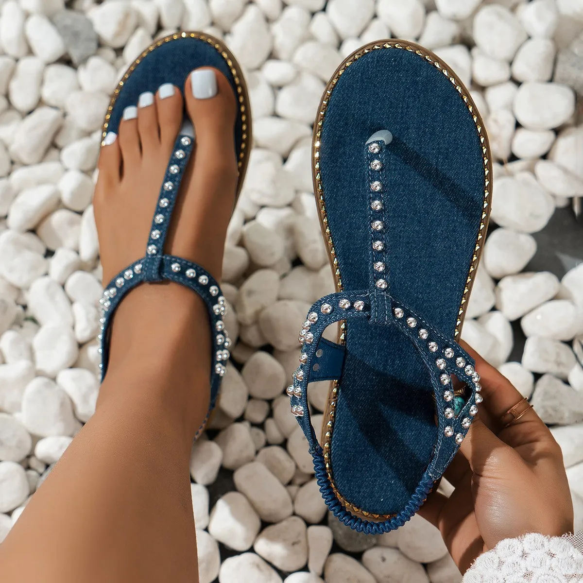 Little Denim Bling Beach Sandals