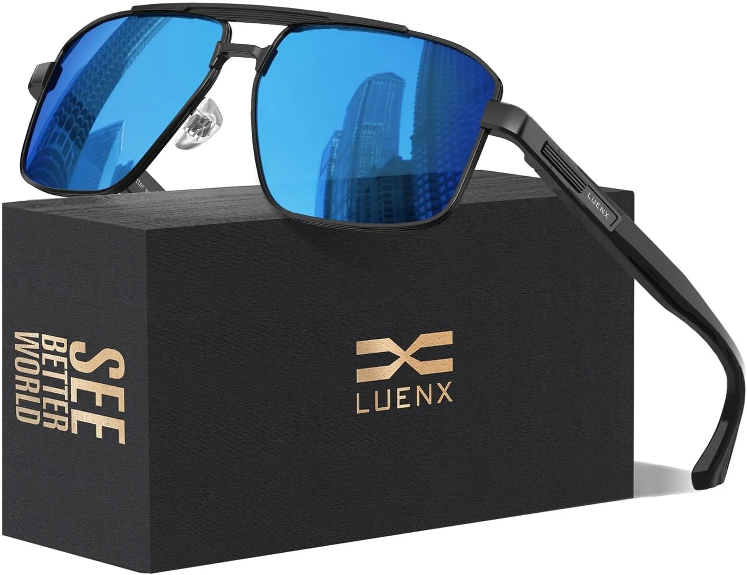LUENX Aviator Sunglasses for Men Retro Square Polarized Polygon Shades UV 400 Protection
