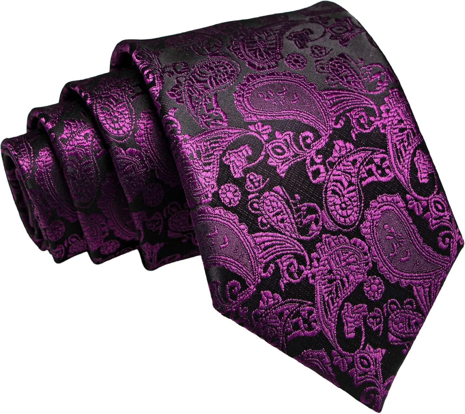 Mens Solid Color Paisley Necktie and Pocket Square with Tie Clip Sets