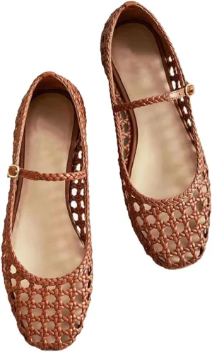 MICIFA Ballet Flats Round Toe Bow Fishnet Mary Jane Flats Dress Wedding Ballerinas Shoes