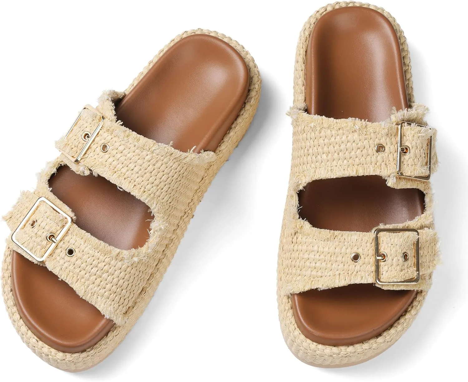 mikarka Raffia Platform Sandals for Women 2025: Resort Womens Sandals Comfortable - Summer Beach Sandals Buckle Straps Espadrilles Flatform Slides Mules