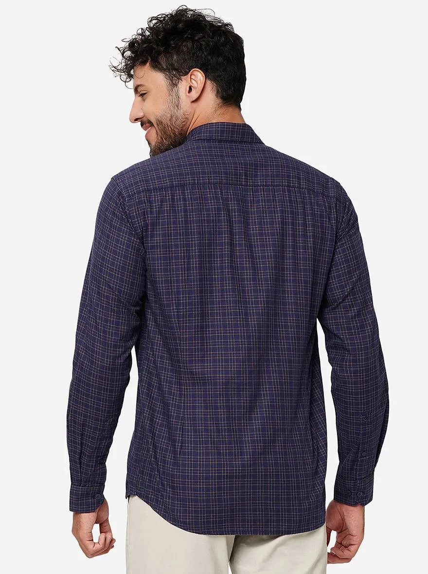 Navy Blue Checked Smart Fit Semi Casual Shirt | Greenfibre
