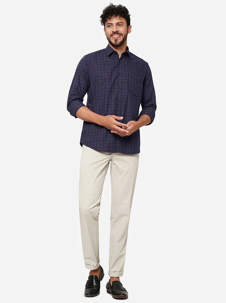 Navy Blue Checked Smart Fit Semi Casual Shirt | Greenfibre