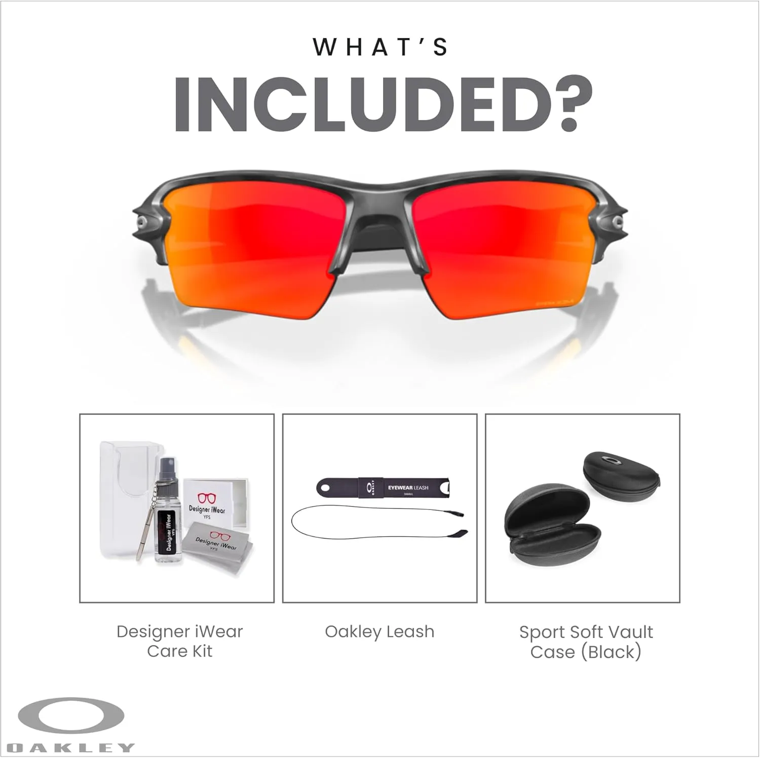 Oakley Flak 2.0 XL OO9188 Rectangle Sunglasses For Men   BUNDLE Leash   Designer iWear Care Kit