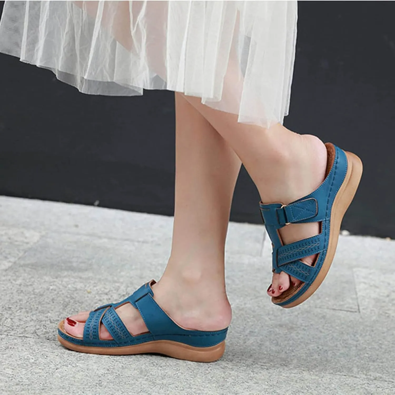 Orthopedic Sandals for Women Arch Support Slide Wedge Sandals Open Toe Slip On Platforms Comfortable Walking Shoes