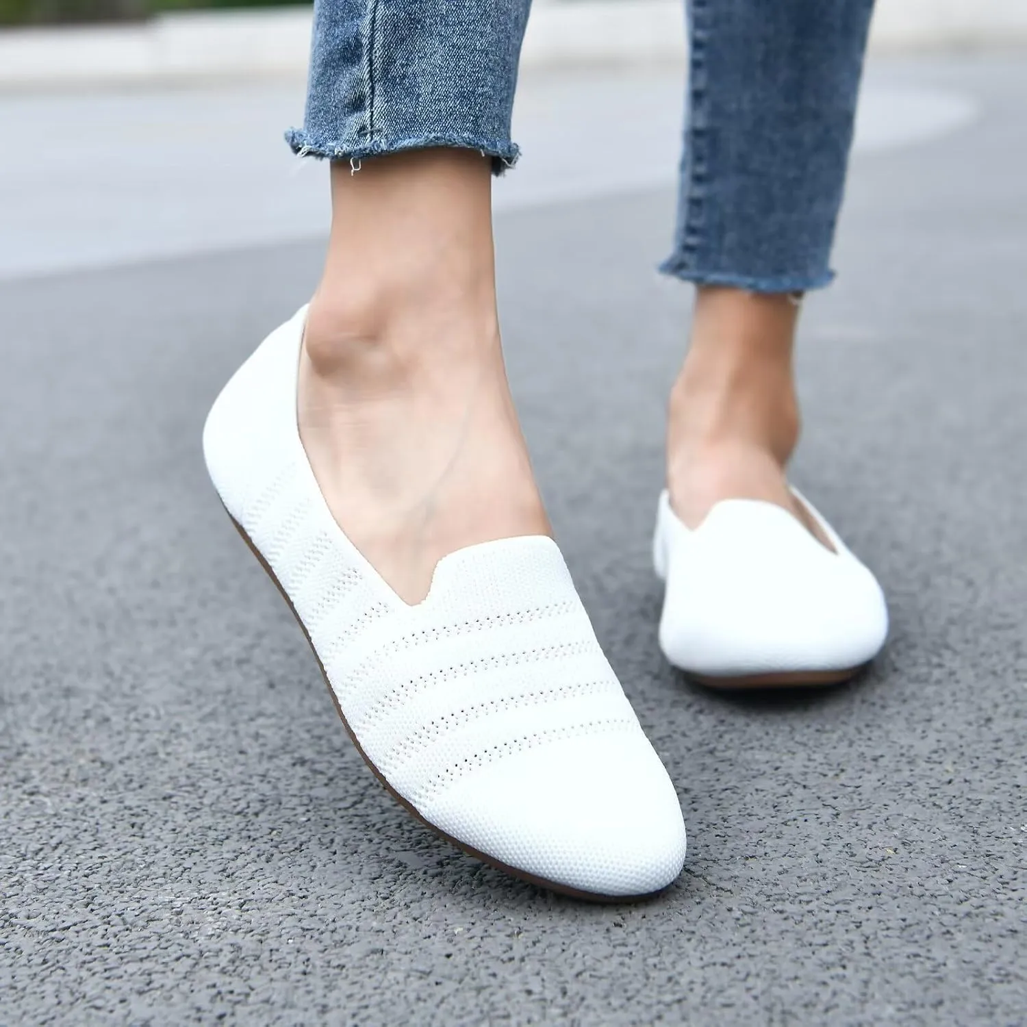 poemlady Womens Ballet Flat Dress Knit Round Toe Slip On Ballerina Walking Shoes for Womam Casual Comfort Soft 22002