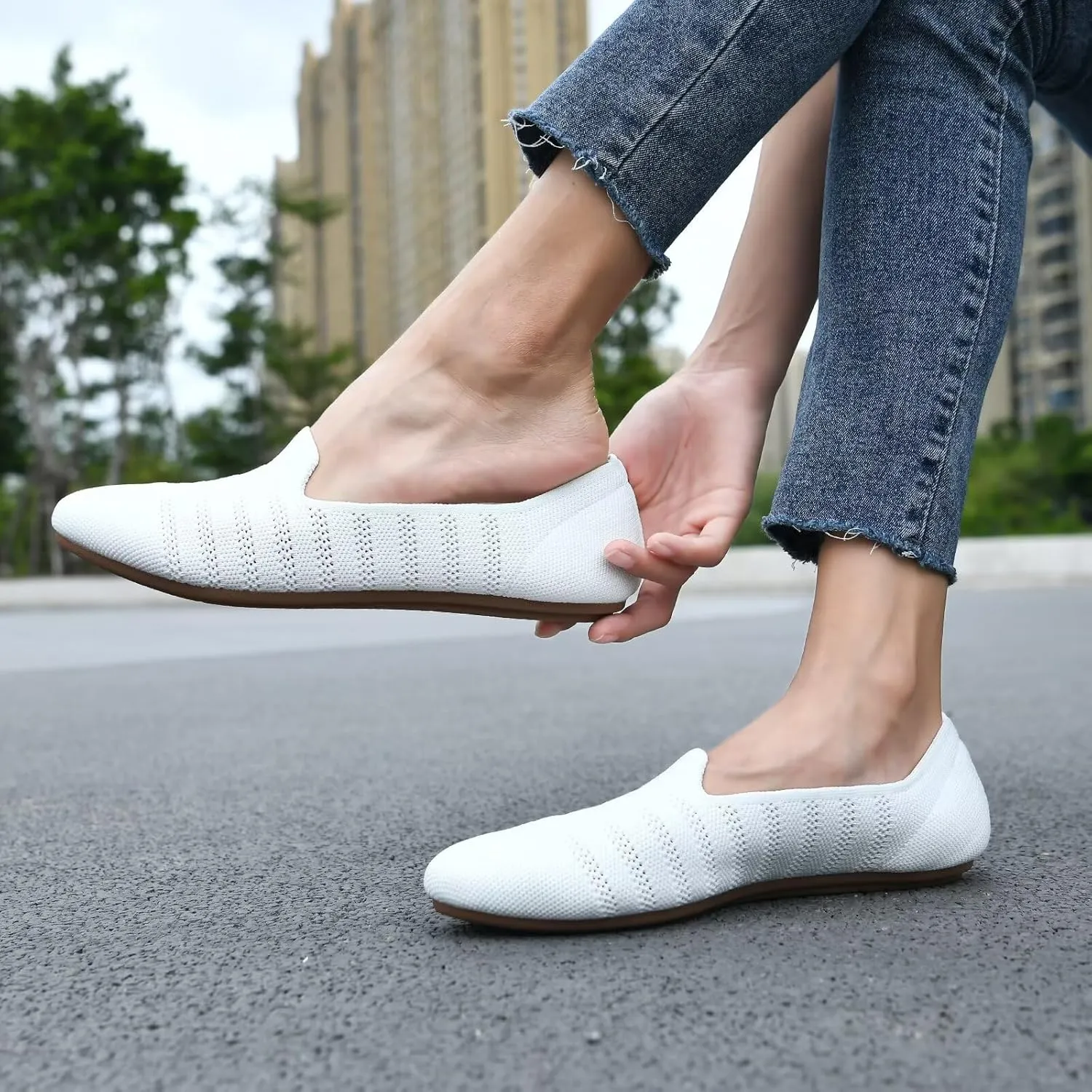 poemlady Womens Ballet Flat Dress Knit Round Toe Slip On Ballerina Walking Shoes for Womam Casual Comfort Soft 22002
