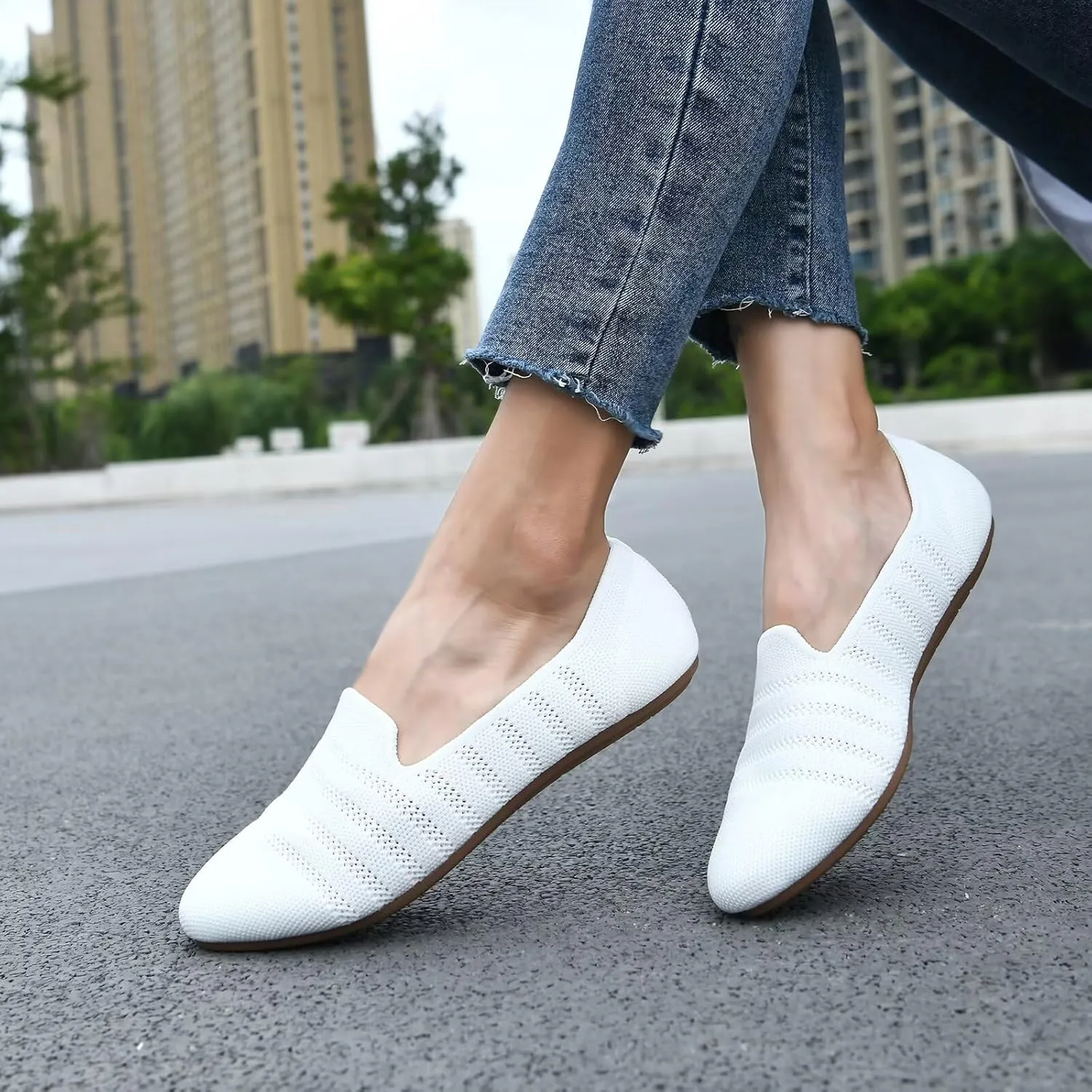 poemlady Womens Ballet Flat Dress Knit Round Toe Slip On Ballerina Walking Shoes for Womam Casual Comfort Soft 22002