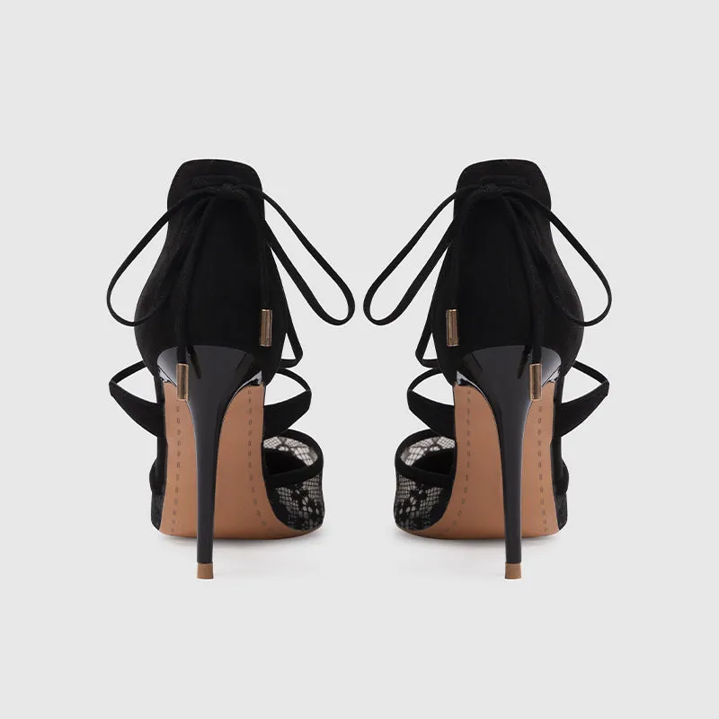 Pointed Head Cross Strap Thin Heeled Pumps