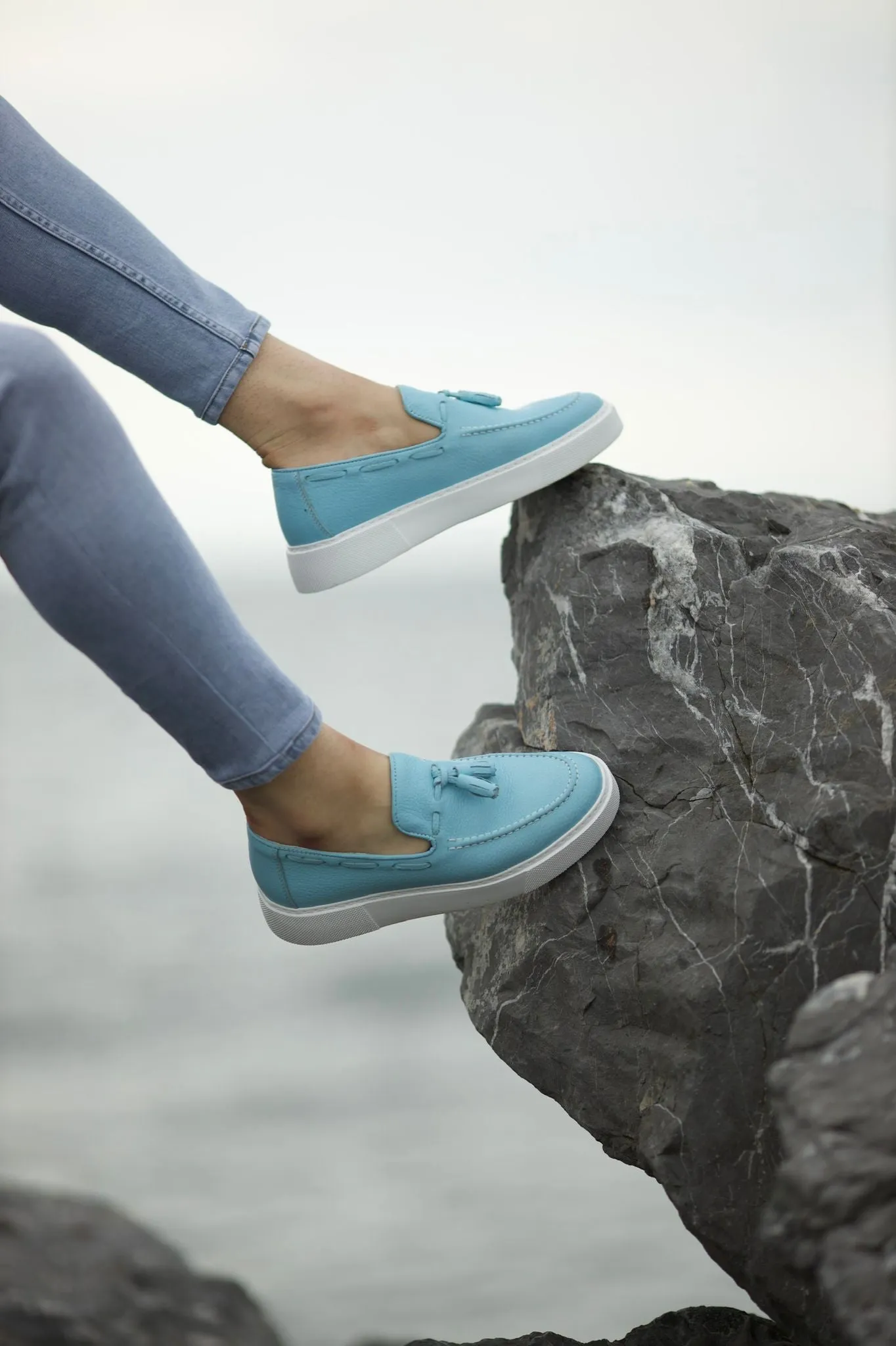 Prince Tassel Detail Leather Blue Shoes
