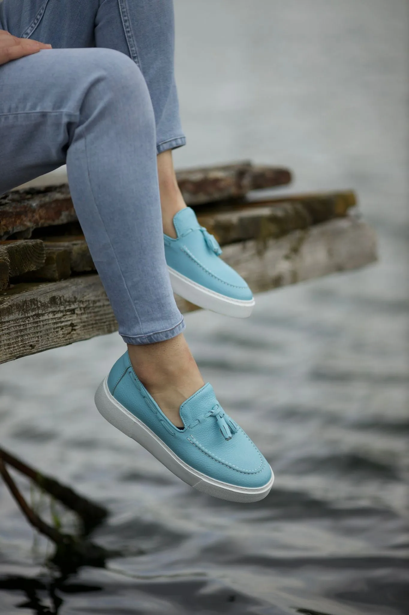 Prince Tassel Detail Leather Blue Shoes
