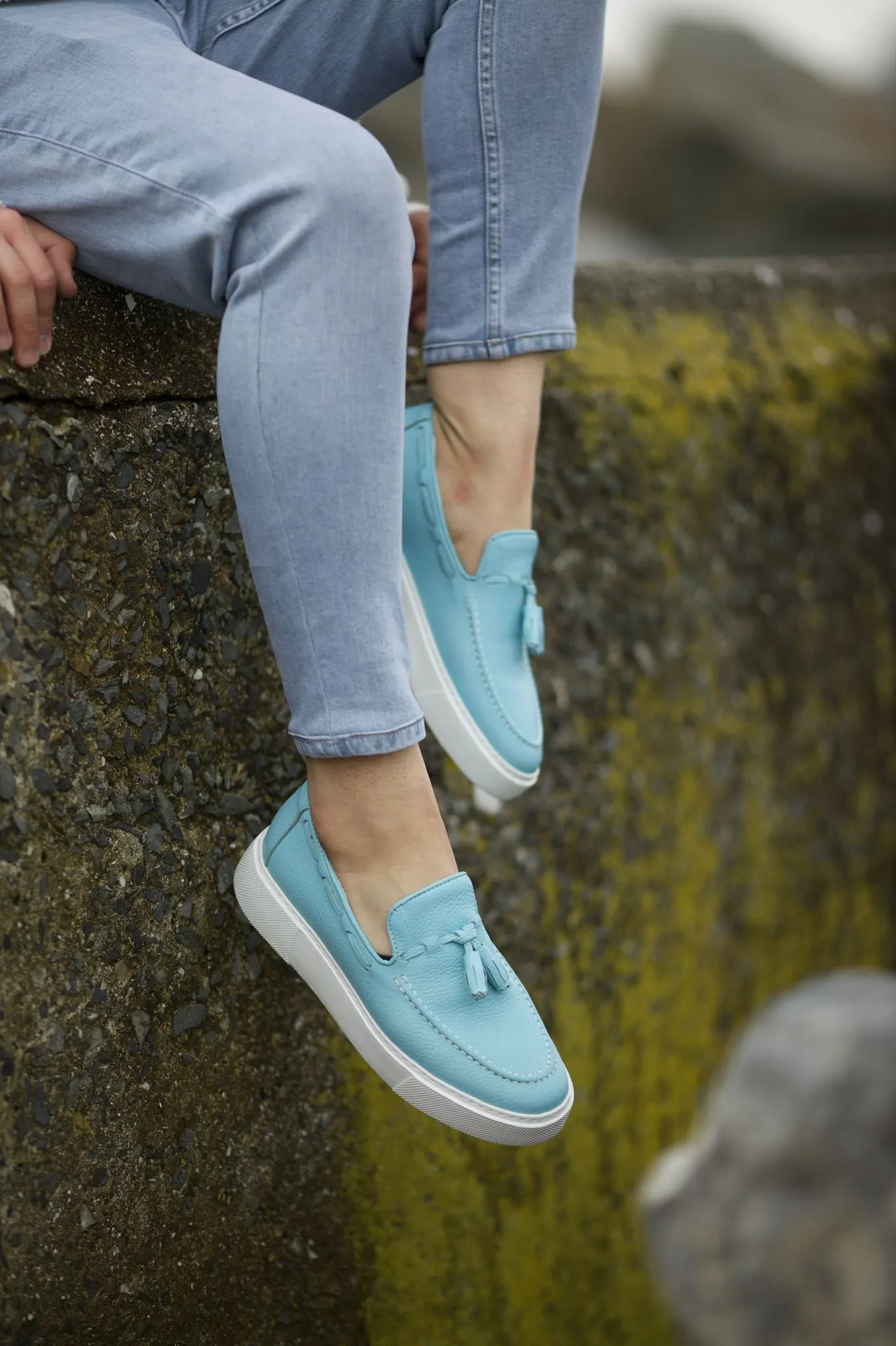 Prince Tassel Detail Leather Blue Shoes