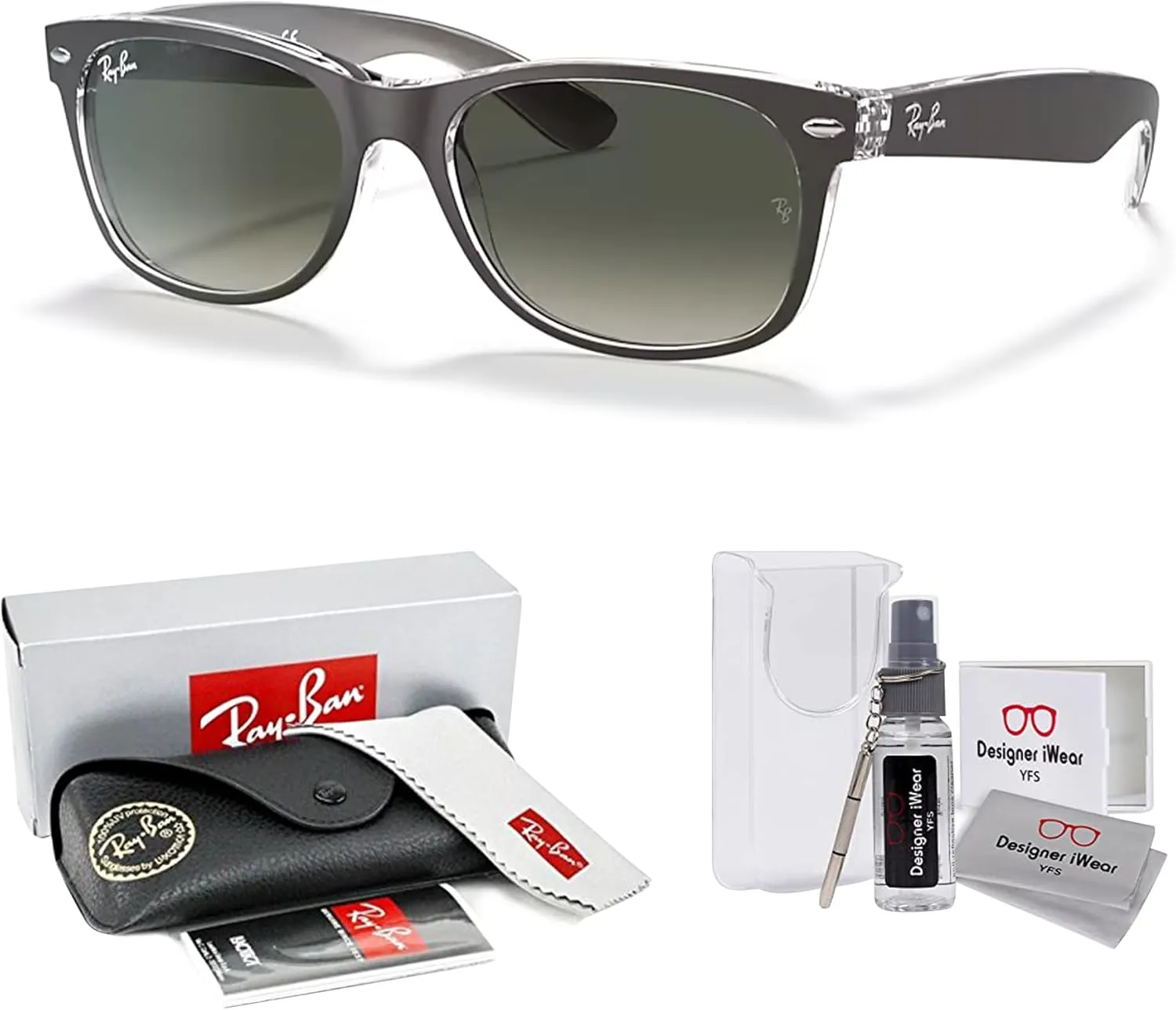 Ray-Ban RB2132 NEW WAYFARER Square Sunglasses For Men For Women   BUNDLE with Designer iWear Eyewear Care Kit
