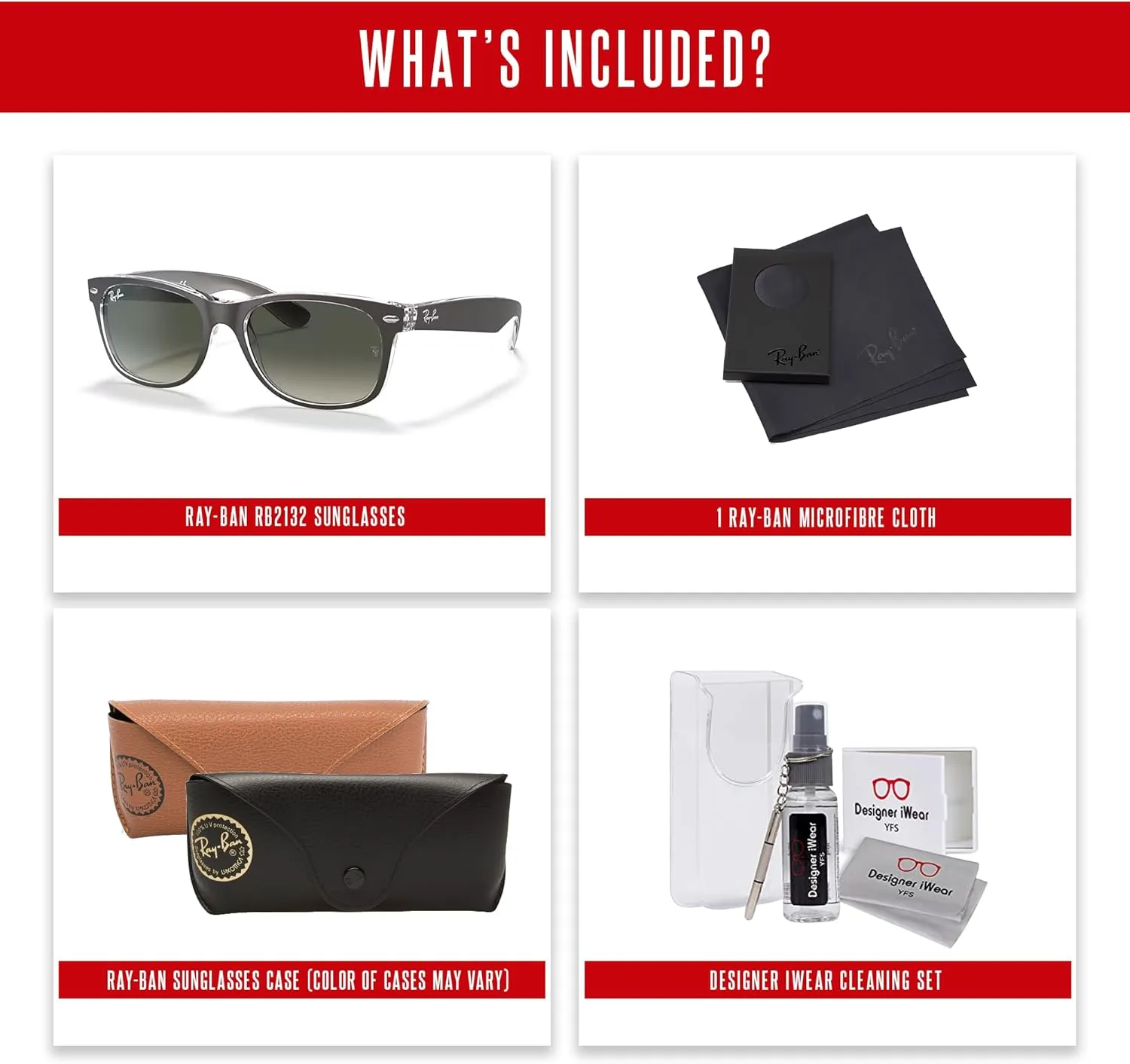 Ray-Ban RB2132 NEW WAYFARER Square Sunglasses For Men For Women   BUNDLE with Designer iWear Eyewear Care Kit