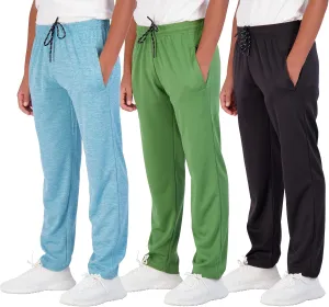 Real Essentials 3 Pack: Boys' Mesh Open Bottom Active Sweatpants with Pockets & Drawstring