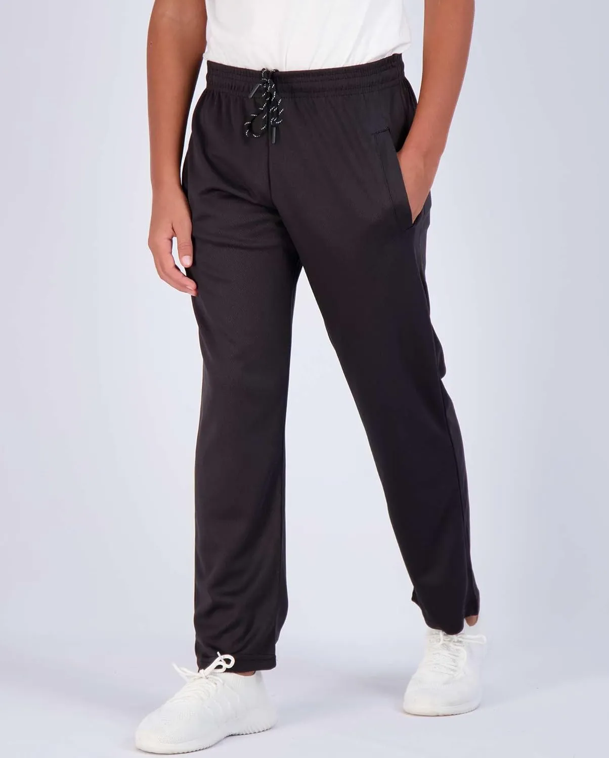 Real Essentials 3 Pack: Boys' Mesh Open Bottom Active Sweatpants with Pockets & Drawstring