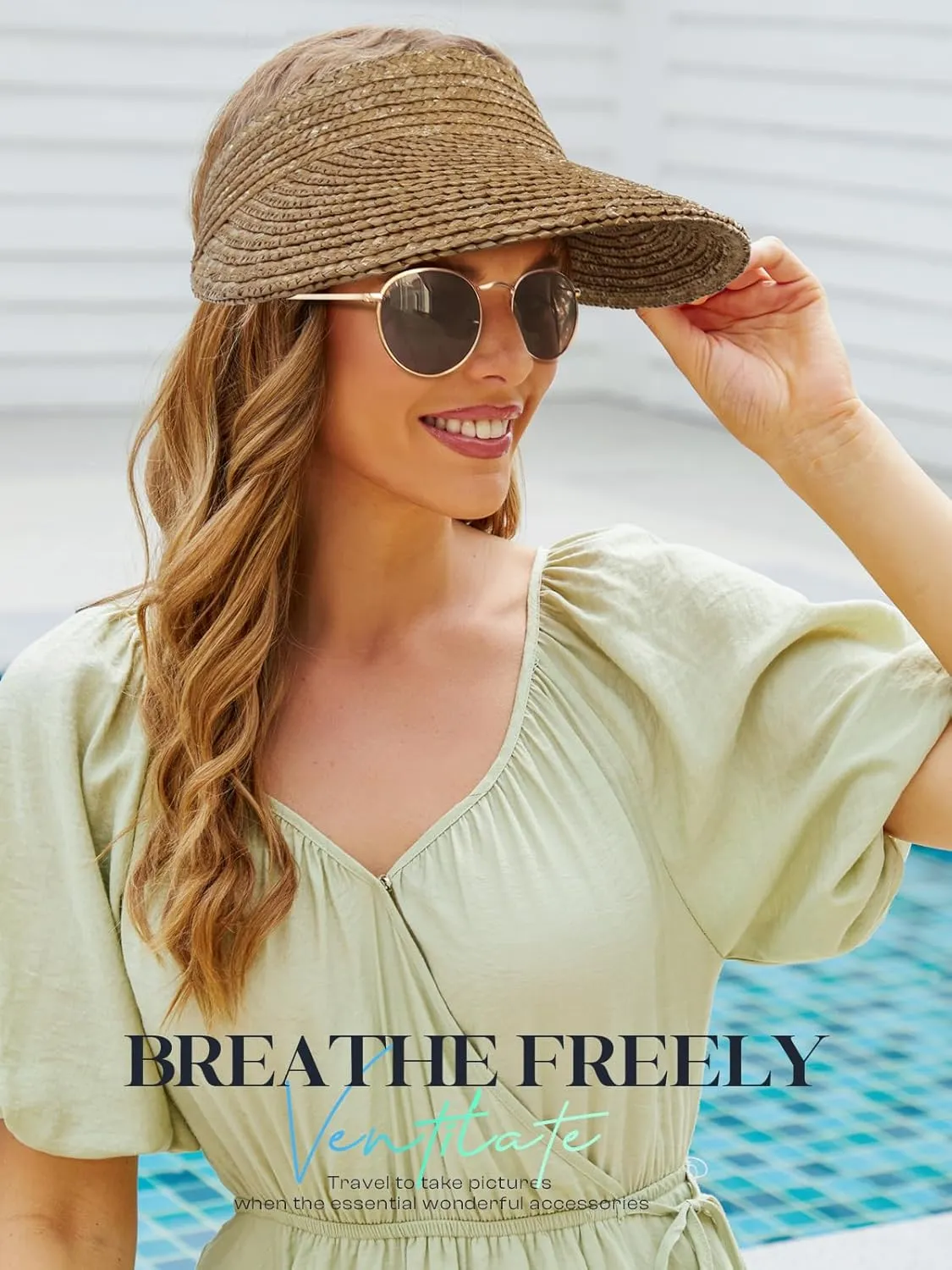 Straw Visor - Wide Brim Women's Summer & Beach Hat - Packable, Flexible Sun Protection