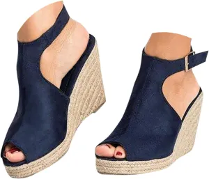 Summer Sandals for Women 2025 Wedge Platform Ankle Strap Open Toe Espadrilles Sandal Dressy Casual Boho Beach Sandals Ladies Wedges Heel shoes for Vacation Party