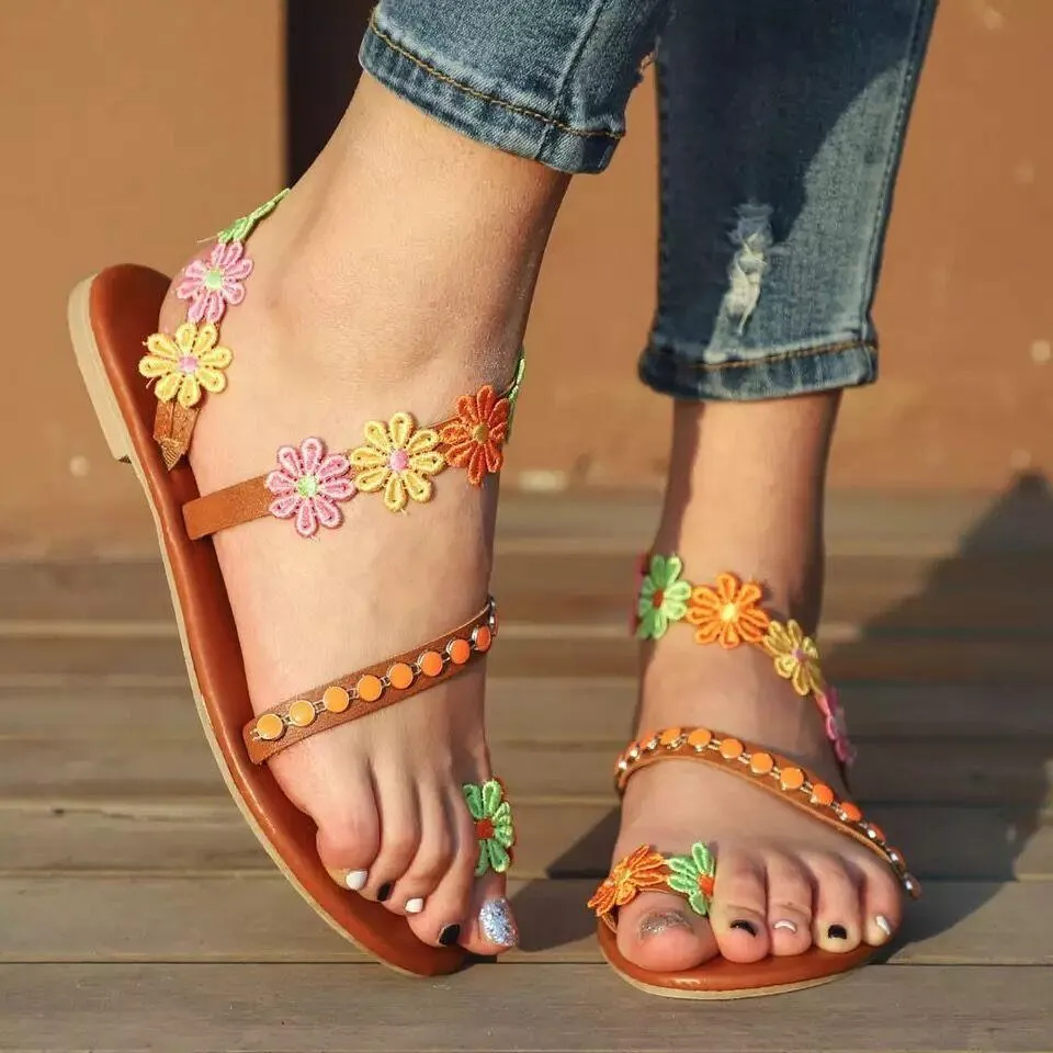 Summer Woman Colorful flowers bohemian ethnic style sandals