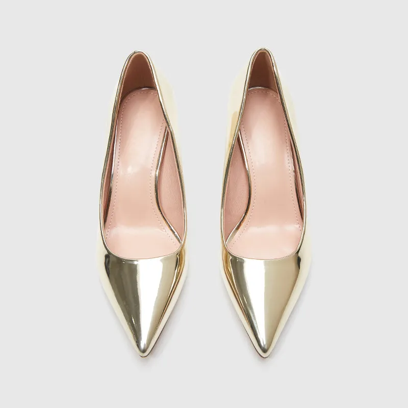 Thin Heeled  Pumps Gold