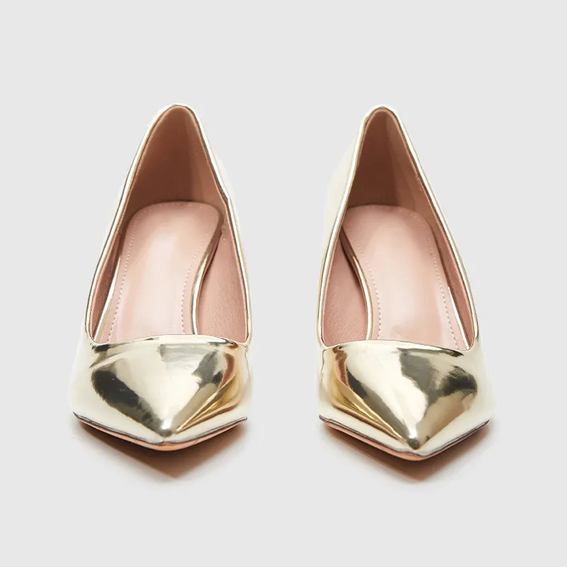 Thin Heeled  Pumps Gold