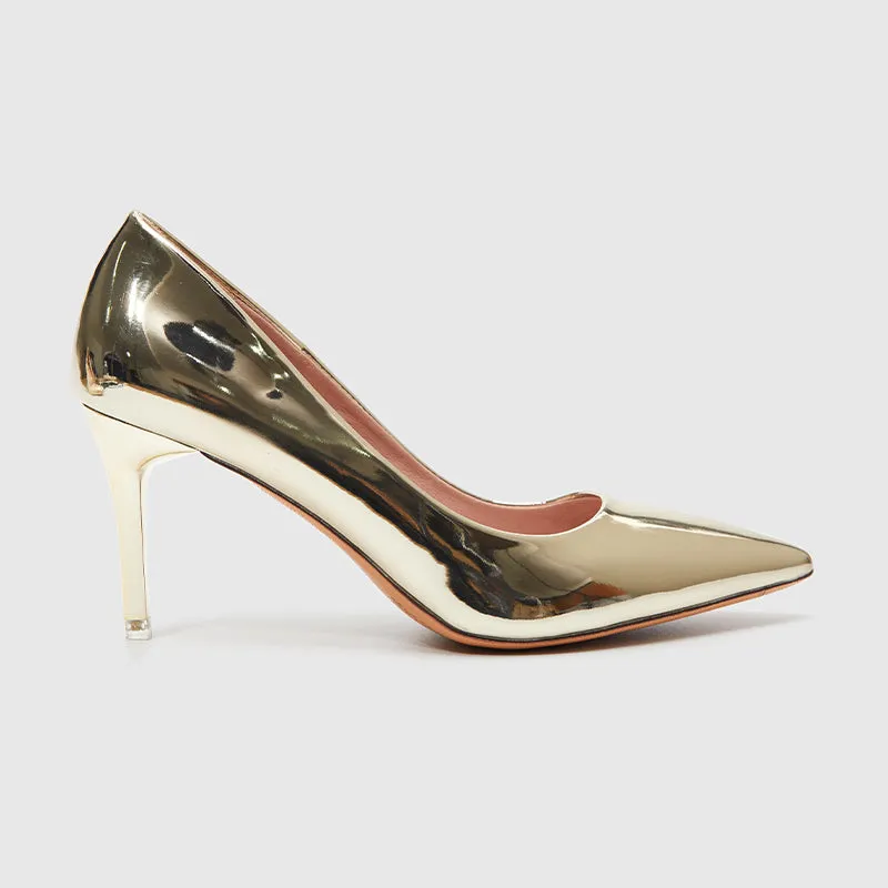 Thin Heeled  Pumps Gold