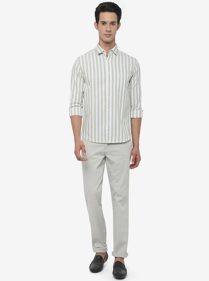 White & Green Striped Slim Fit Semi Casual Shirt | Greenfibre