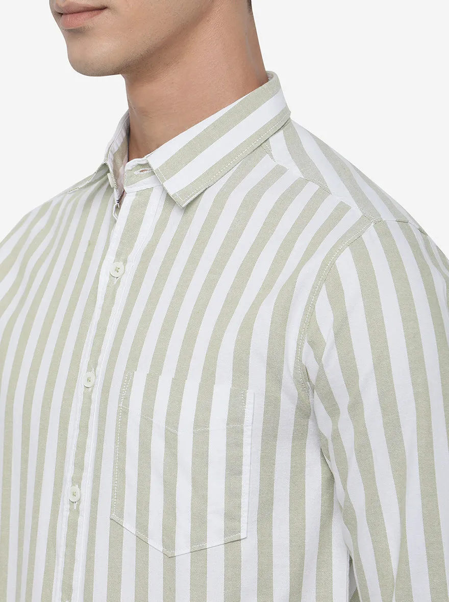 White & Green Striped Slim Fit Semi Casual Shirt | Greenfibre