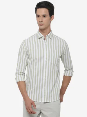 White & Green Striped Slim Fit Semi Casual Shirt | Greenfibre
