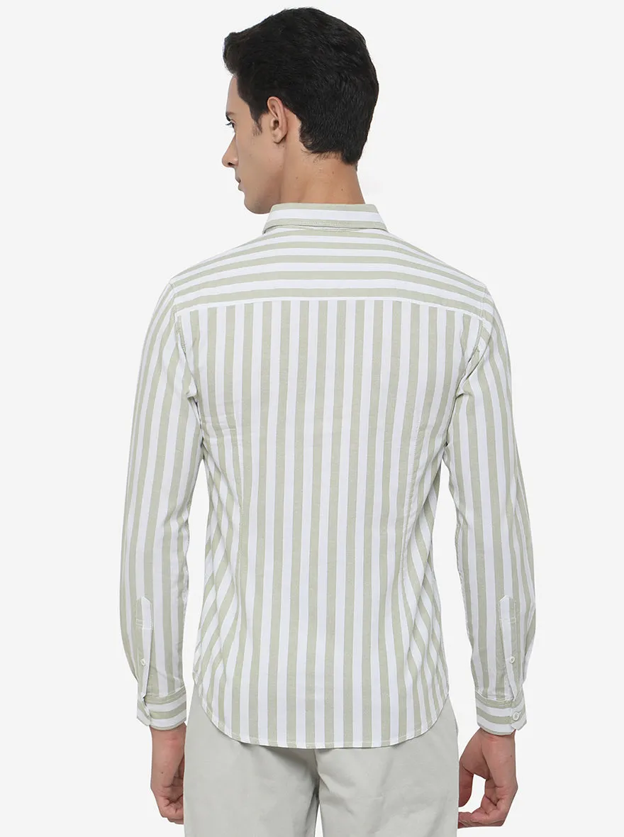 White & Green Striped Slim Fit Semi Casual Shirt | Greenfibre