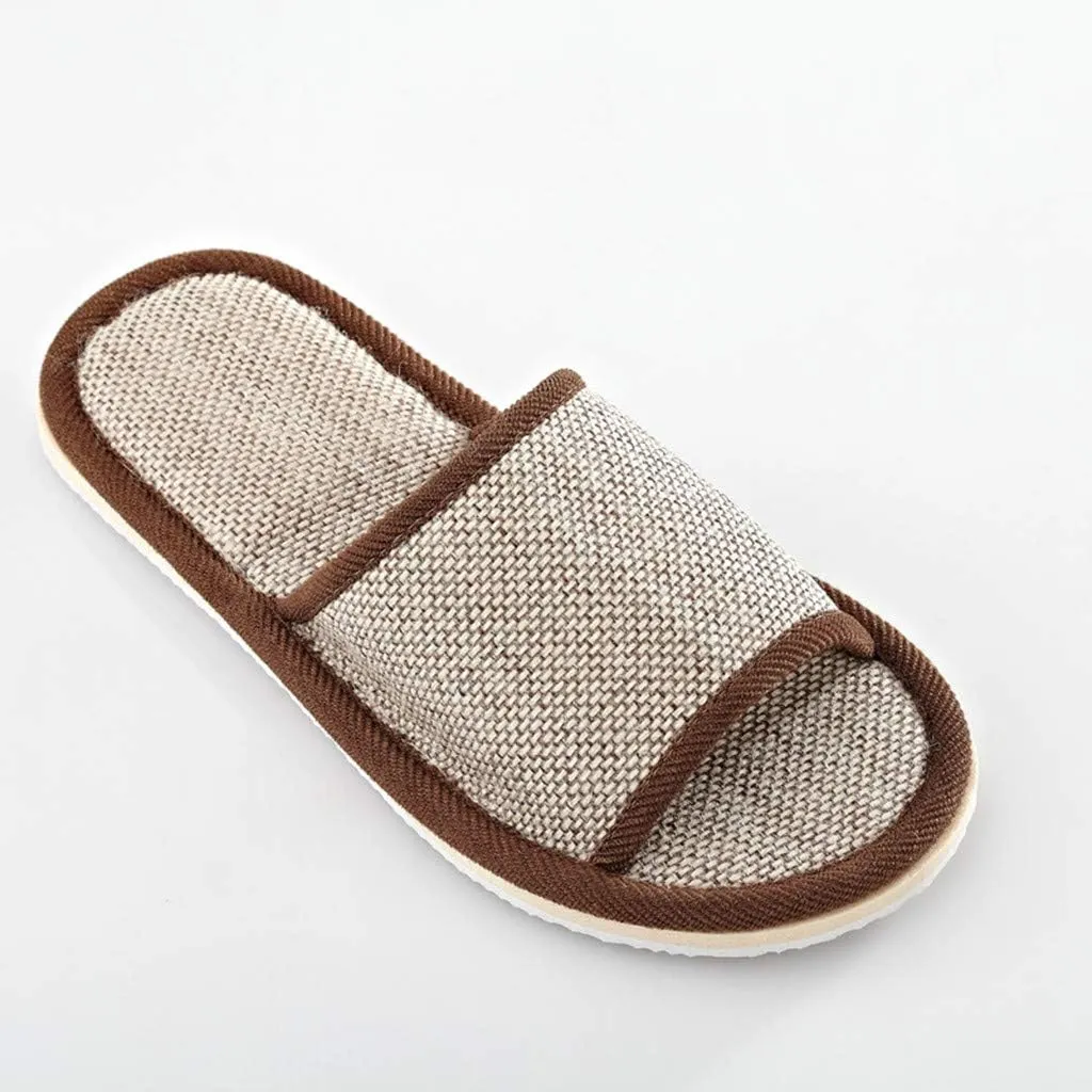 Women Men Home Slippers Washable Cotton Open-Toe Slippers Indoor Shoes Casual Flax Soft Non-Slip Sole Slides Shoes