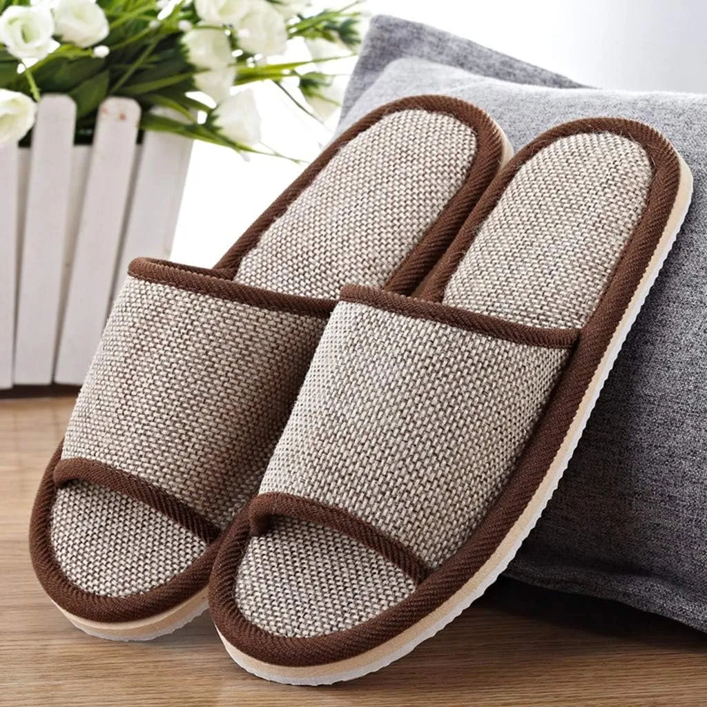 Women Men Home Slippers Washable Cotton Open-Toe Slippers Indoor Shoes Casual Flax Soft Non-Slip Sole Slides Shoes