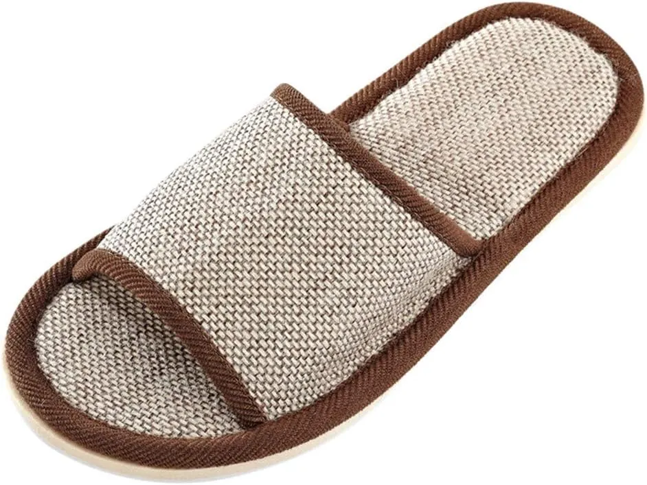 Women Men Home Slippers Washable Cotton Open-Toe Slippers Indoor Shoes Casual Flax Soft Non-Slip Sole Slides Shoes