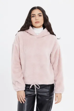 Women Pink Polar Fleece Hoodie Sweatshirt