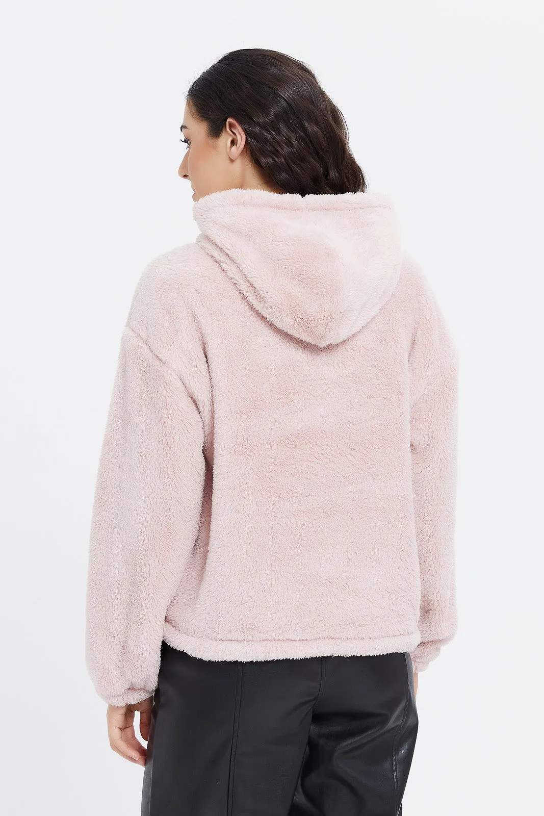 Women Pink Polar Fleece Hoodie Sweatshirt