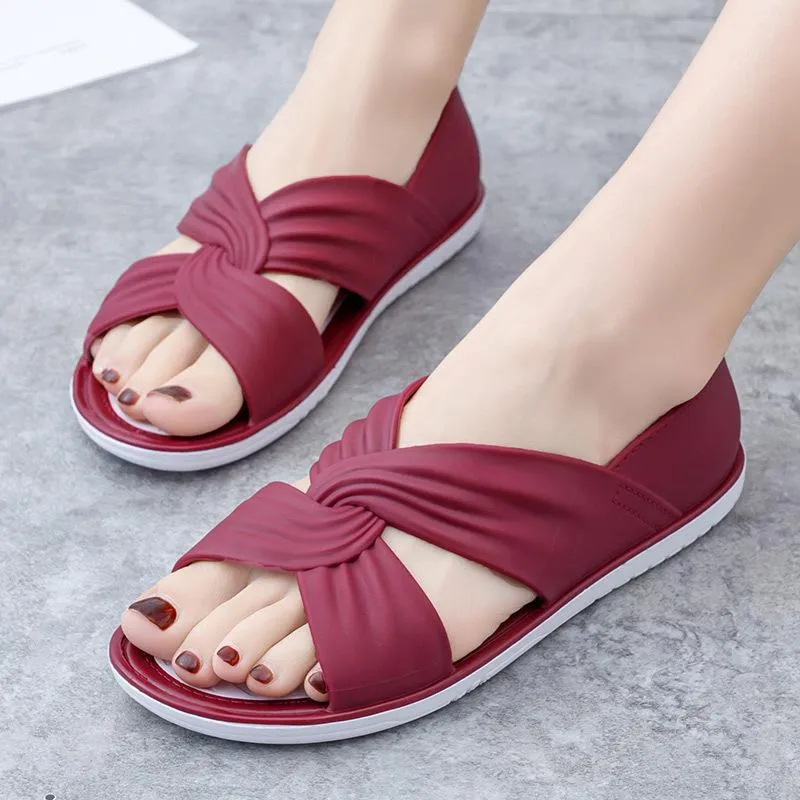 Women's Cowhide Flat Beach Sandals
