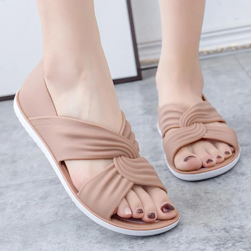 Women's Cowhide Flat Beach Sandals