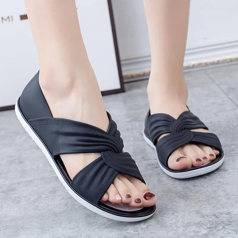 Women's Cowhide Flat Beach Sandals