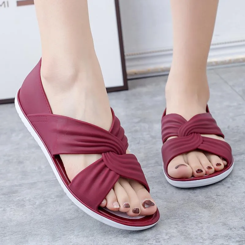 Women's Cowhide Flat Beach Sandals
