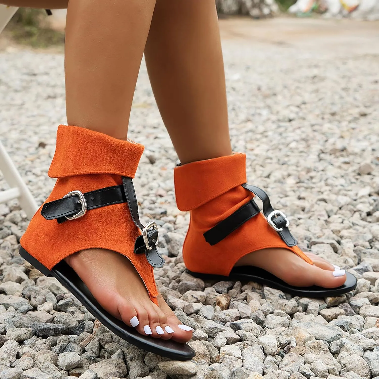 Womens Sandals Gladiator Casual Fringe Flat Sandals Booties Clip Toe Denim Retro Thong Flip Flops Comfort Roman Shoes