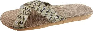Women's Summer Slippers Flax Cross Skidproof House Slippers Linen Summer Beach Slides Open Toe Casual Flat Sandals